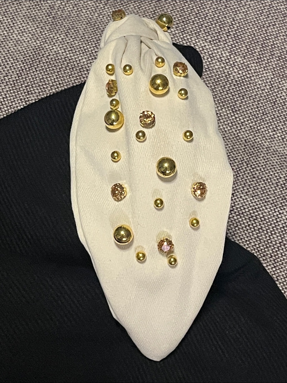 New Beaded Cream Twist Headband with Gold Accents - Picture 2 of 2